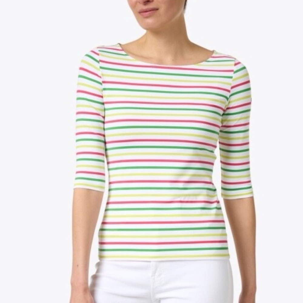 Saint James Breton Striped Top with ¾ Sleeve Sz 10 White Red Green - Picture 2 of 9